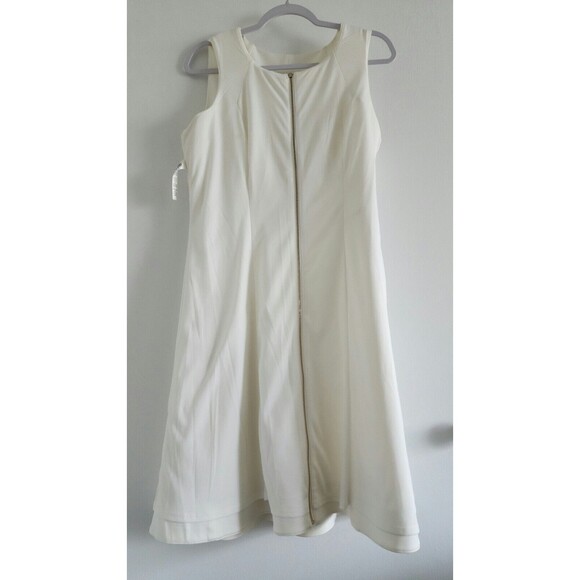 NWT WHBM Womens Sleeveless Zip Front Fit & Flare Dress Size 10 Ecru Ivory Lined - Picture 4 of 9